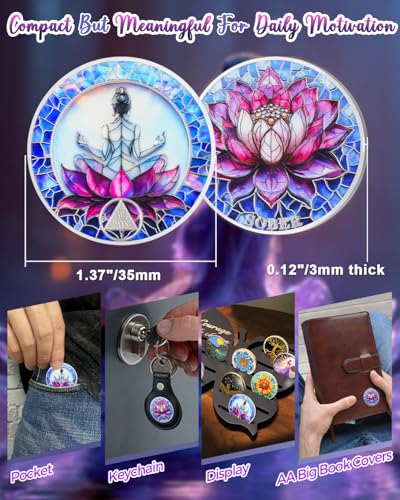 Image of CHURYUML 90 Day Sobriety Coin - Lotus Meditation 3 Month Sober Chip, Non-Religious AA Coins Recovery Medallions Alcoholics Anonymous Token Three Month Sobriety Gifts for Women Celebrating Milestones