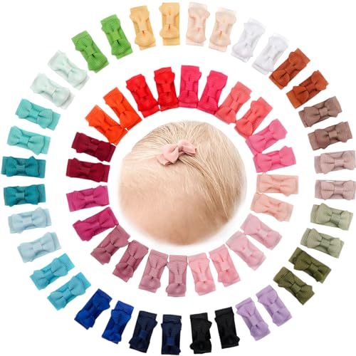 Image of CÉLLOT 60Pcs Baby Hair Clips 1.2" Tiny Baby Bows Snap Hair Clips for Thin Hair Grosgrain Ribbon Hair Bows Clips for Baby Girls Toddlers Infant in Pairs