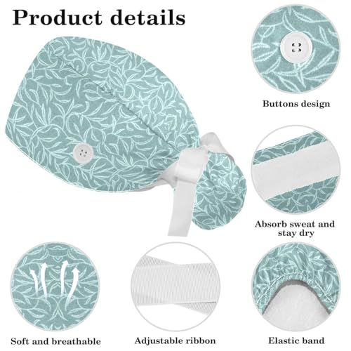 Gorro quirúrgico ajustable con botones y diseño hojas verdes miniatura 4