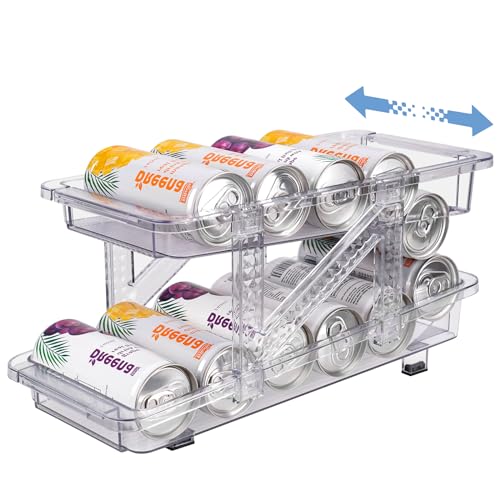 Voency Organizador para frigorífico, dispensador de latas, 2 latas de bebidas, latas de cerveza, soda, caja de almacenamiento para frigorífico, cocina, armario de despensa