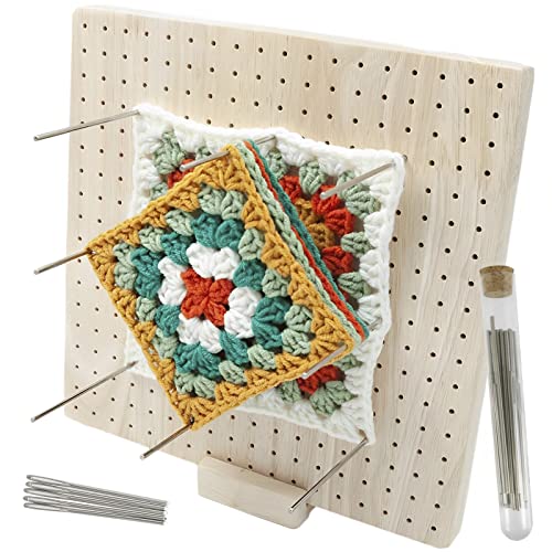 Crochet Blocking Board, Wooden Handcrafted Knitting Blocking Mats And Pins For Knitting And Crochet Projects, Granny Squares, Full Kit With 20 Stainless Steel Pins, 5 Large Eye Needle, Stand (1 Set) #TOP22