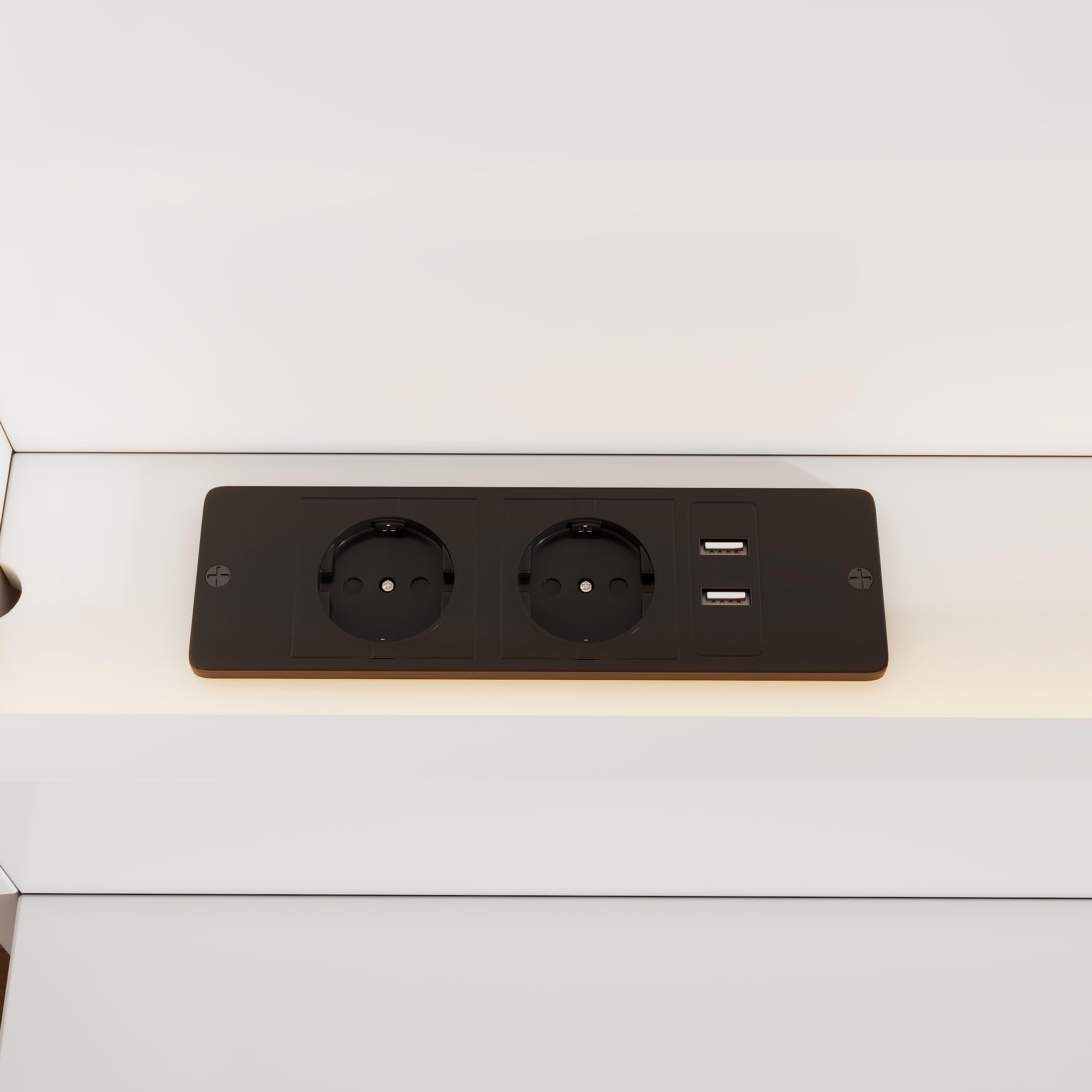 Letto 180x200 con contenitore, letto in legno con contenitore con 2 cassetti, testiera con comodino, LE/D e US/B, letto matrimoniale moderno con rete a doghe, bianco