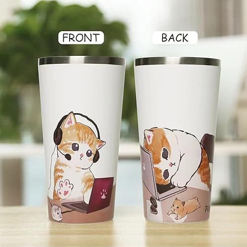 Vista 2 de Funkrin Insulated Coffee Mug with Ceramic Coating, 16oz Iced Coffee Tumbler Cup with Flip Lid and Handle, Double Wall Vacuum Leak-Proof Travel Mug