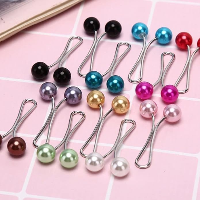 Image of 12pcs Multicolor Headscarf Pearl Pins Clips- U Shape Lady Muslim Scarf Shawl Clips-Scarf Shawl Clips Scarf Brooches Pin Jewelry Accessories-Women's Brooches and Pins(4Black&4White&4Gold)