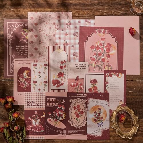 Image of Paper Vintage Aesthetic Scrapbook Kit(346Pcs) Scrapbooking Supplies Kit with Bullet Junk Journal,Stationery,A6 Grid Notebook Journaling Gift for Girl (Rose Scrapbook)