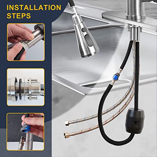 Flotech Kitchen Sink Faucets With Pull Down Sprayer,Modern Brushed Nickel Stainless Steel Kitchen Faucet With Pull Out Sprayer,Single Handle 1 Or 3 Hole Faucet With Deck Plate For Rv Farmhouse #TOP5