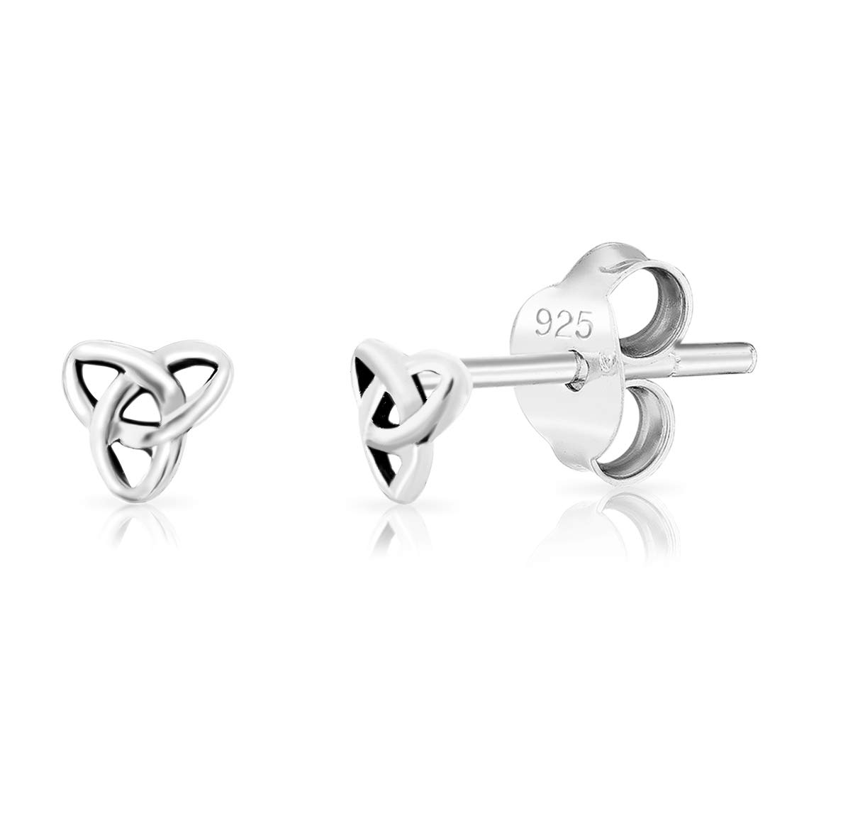 DTPsilver Aretes de Plata Pequeños - Pendientes Mujer Plata de Ley 925, Chapado en Oro Amarillo o Oro Rosa - Nudo Celta/Trinidad - Diámetro: 4 mm