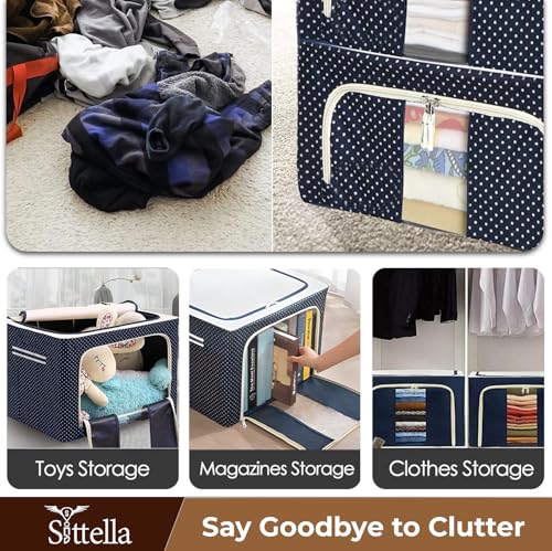 Image of SITTELLA Pack of 04 Wardrobe Organizer Box, 24 Litres (40 x 30 x 20 cm), Foldable Clothes Storage with Zipper & Handle, Blue