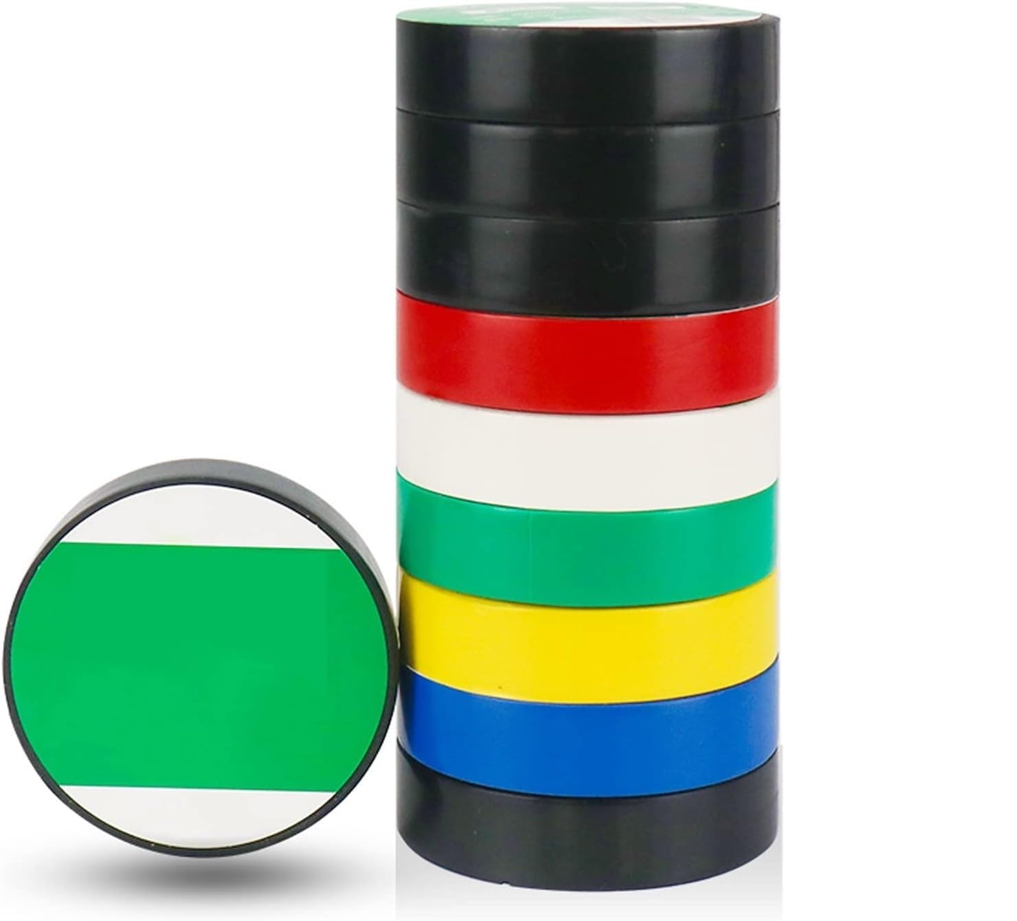 10 rollos de cinta aislante eléctrica multicolor: resistente a altas temperaturas, impermeable y duradera, 20 m x 16 mm