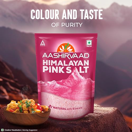 Image of Aashirvaad Himalayan Pink Salt, 100% Natural Rock Salt Sourced from the Himalayan Ranges, Pure Sendha Namak with Minerals for Everyday Use, 1 Kg (Pack of 2)
