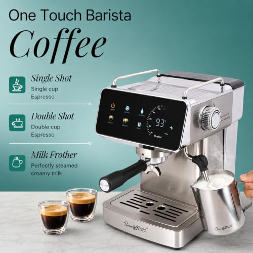 Image of BM100 Espresso Coffee Machine for Home & Office-20 Bar Cappuccino & Latte Maker with Milk Frother & Touchscreen Display |Coffee Maker Machine,1350W, 1.8L Tank | BIS Certified,Made in India