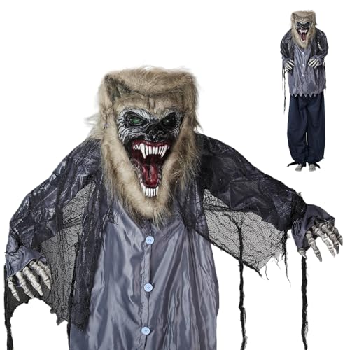 6.9 ft Werewolf Outdoor Halloween Decorations Motion-Activated Talking Halloween Animatronic 4.9 x 0.98 x 6.9 ft