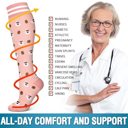 Image of 6 Pack Copper Compression Socks for Women and Men Circulation-Best Support for Medical,Running,Nursing,Athletic