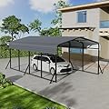 GS CHIER 12x20FT Metal Carport, Heavy Duty Carports with Galvanized Steel Roof and Enhanced Base, Upgraded Large Outdoor Canopy, Metal Carport Garage for Cars, Boats, Trucks, Gray(12x20FT)