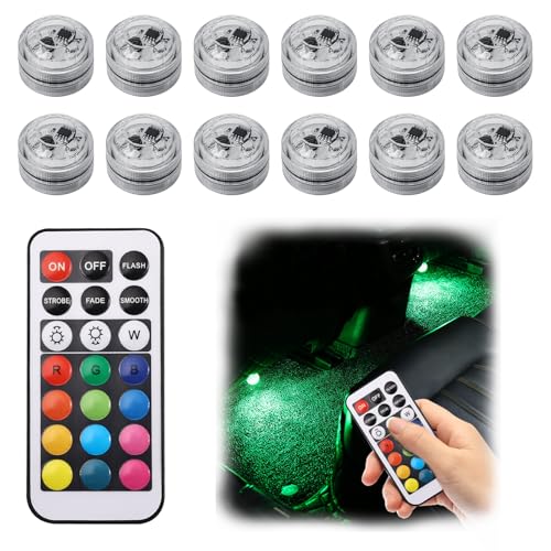 Editbar 12 Stück Mini LED Lichter Wasserdicht - Unterwasser Lichter für Aquarium, Fischbecken, Badewanne Pool & Party, LED Kerzen Teelichter mit IP65, Mehrere Farben Verfügbar und Timer-Funktion