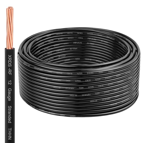 Image of XRDS -RF THHN Wire 75FT, 12AWG Stranded Copper THHN Electrical Wire, Black Nylon-Coated Thermoplastic Insulated Cable for Indoor Conduit Wiring, 600V Rated