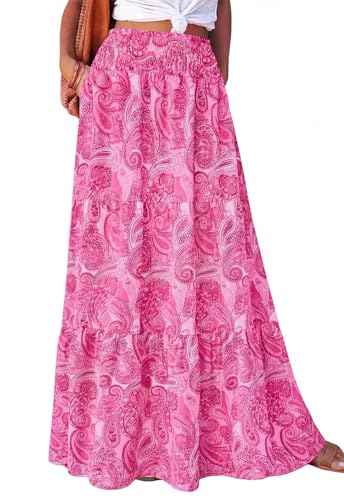 PRETTYGARDEN Womens Skirts Long Flowy Summer Printed Boho Skirt High