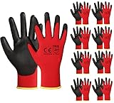 A406 24 Pair Red Work Gloves Nitrile Coated for Builders, Gardening, Construction, Warehouse Use (Large)