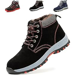 Bota De Seguridad Para Mujer SVVSHE Botas de Seguridad para Hombre Mujer Invierno Zapatos de Seguridad Comodas Impermeable Zapatillas de Trabajo con Puntera de Acero Botas de Trabajo Zapatillas de Trekking, Negro, 43 EU
