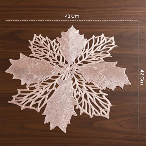 Image of Yellow Weaves 2 Pcs PVC Botanical Star Design Table Placemat, Dining Table Mat, Anti-Skid, Washable, Dining, Kitchen, Restaurant Table Set Easy to Clean, Durable (Rose Gold)