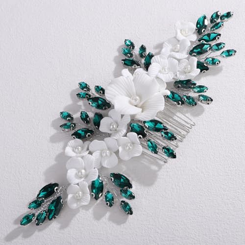 Peine grande con piedras y flores blancas decorativas miniatura 3