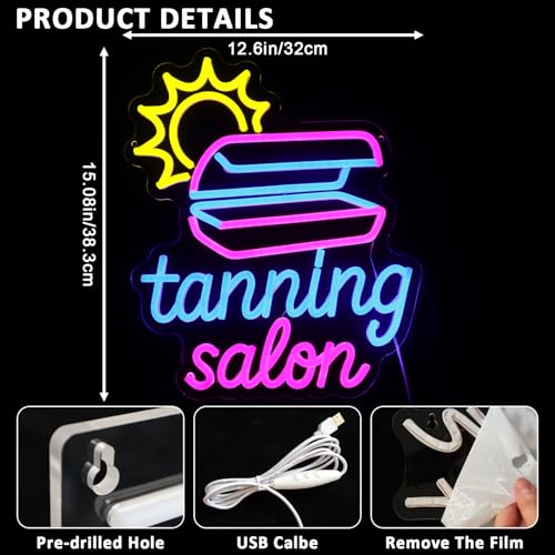 Image of Tanning Salon Neon Sign for Wall Decor, 15 inch x 12.6 inch Led Signs for Business, USB Dimmable Beauty Neon Lights for Tanning Room Spa Salon Skincare Studio Wall Art