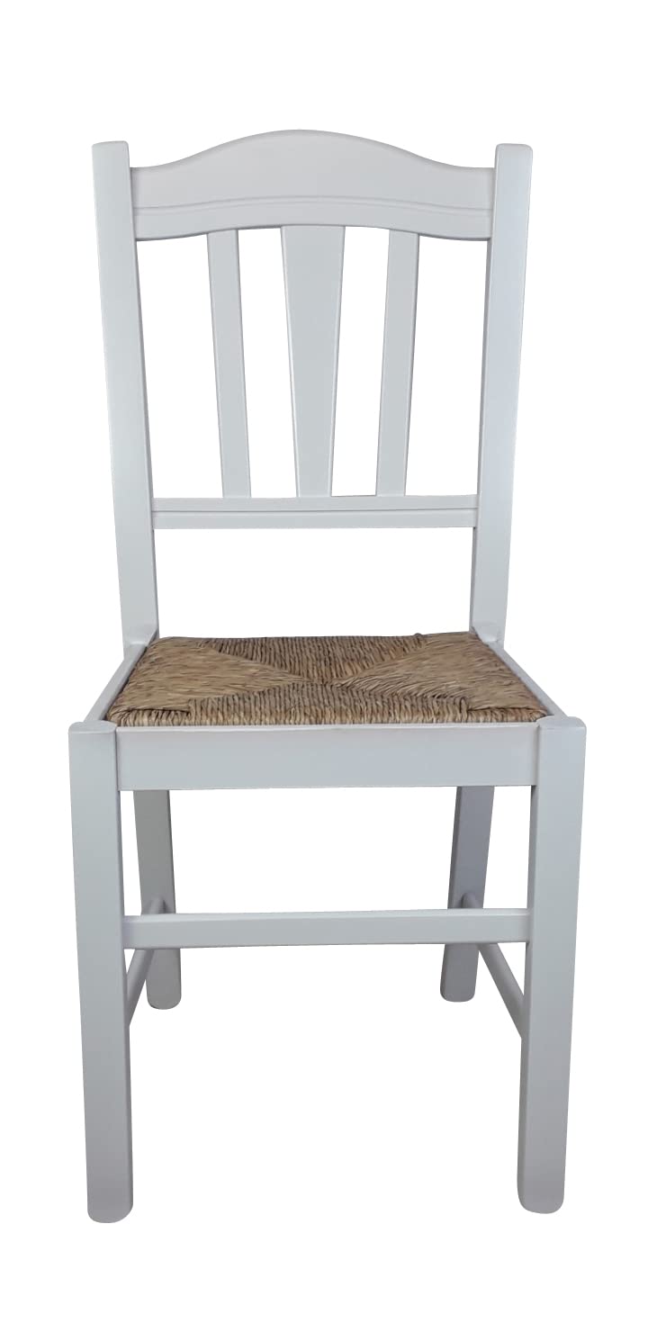 Sedam Srl Sedia Silvana, in Legno Massello, Vari Colori e Sedute, Paglia Imbottita Ristorante Casa Cucina Sala da Pranzo Agriturismo 100% MADE IN ITALY, Ordine MINIMO 2 Pezzi (Laccato Bianco, Paglia)