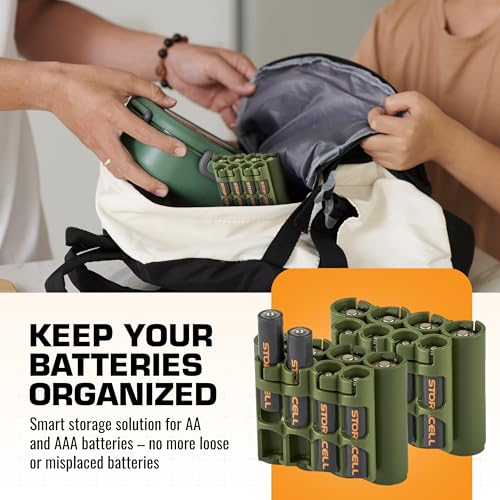 Storacell AA + AAA Combo Battery Storage Caddy and Dispenser (Pack of 2), Military Green, Holds 4 AA + 4 AAA Batteries (Not Included), Durable & Compact, The Original Battery Caddy, Made in USA - Image 3