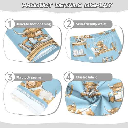 Highland Cattle Reading Book Girls Leggings Soft Stretch Workout Yoga Dance Pants for Kids Casual Tights3