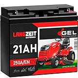 LANGZEIT Batteria per trattorino rasaerba 12V 21Ah 250A/EN Batteria 12V Gel doppia durata sostituisce batteria tagliaerba 17Ah 18Ah 20Ah 22Ah 23Ah precaricata, a tenuta stagna, senza manutenzione