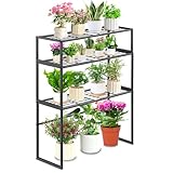 3 Etagen Metall Blumenregal Pflanzenregal, Blumenständer Pflanzenständer Blumenbank Blumentreppe, Blumentopfständer Pflanzentreppe Standregal für Innen Garten Balkon Deko (Schwarz-3 Etagen)