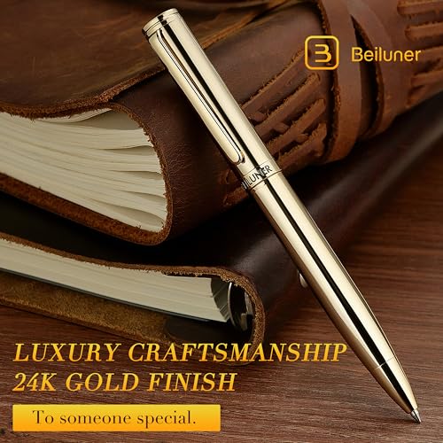 Image of BEILUNER Gold Gel Pen, Stunning Luxury Pens with 24K Gold Plating, Black Ink Refill, Executive Gift Set for Family & Friends, Writing, Fancy, Office, Retractable, Graduation Gifts, Nice Designer Pens