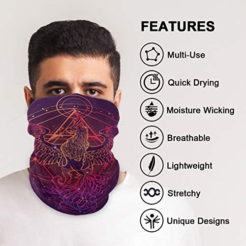MOYYO Mythycal Bird Phoenix Face Sun Dust Mask Bandanas Seamless Elastic Neck Gaiter Headwear Magic Scarf Headband Balaclave for Women Men Festivals Running Cycling Outdoor Sport4