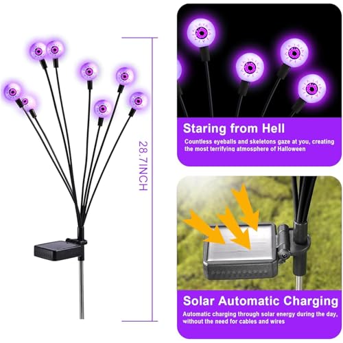 Image of ASMAD Halloween Decorations Outdoor Solar Scary Eyeball Lights, 10Pack 80LEDs Purple Eyeball Swaying Firefly Light, Waterproof Halloween Path Lights for Garden /Yard /Patio /Party Decor