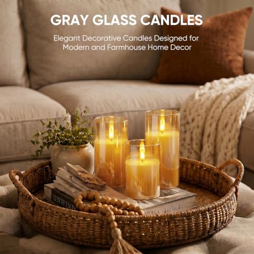 Image of Homemory Rechargeable Amber Glass Flameless Candles with Remote Timer, 3 Pack