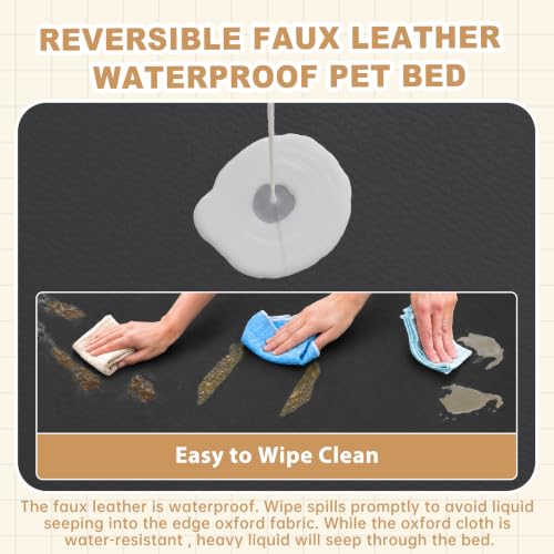 Image of XL Dog Bed Waterproof Washable, Wipeable Leather Large Crate Pad 42 inch Black