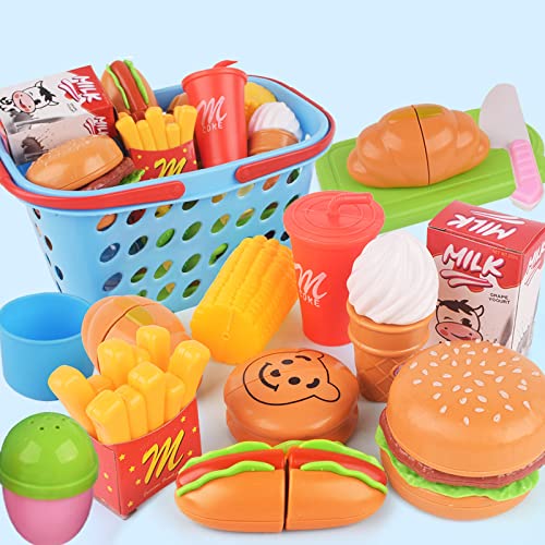 TLHWIN Juego de Juguetes de plástico para Comida de Hamburguesa, Juego de Corte de Frutas y Verduras, Juego de Cocina, Juguete Educativo para niños y niñas, Regalos Cover