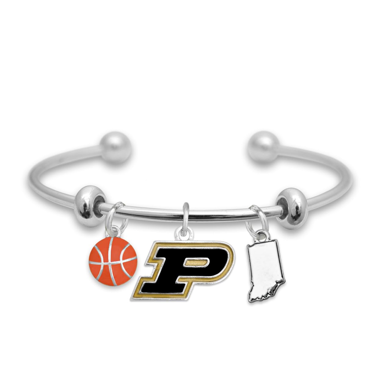 From the Heart Purdue Boilermakers Silver Cuff Bracelet with Basketball and State Accent Charm Officially Licensed Jewelry Fan