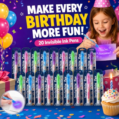 Image of MONKEYTAIL Birthday Return Gift for Kids, 20 Pcs Magic Invisible Ink Pens with UV Light | Secret Message Pens for Boys & Girls | Magic Theme Party Favors & Goodie Bag Fillers