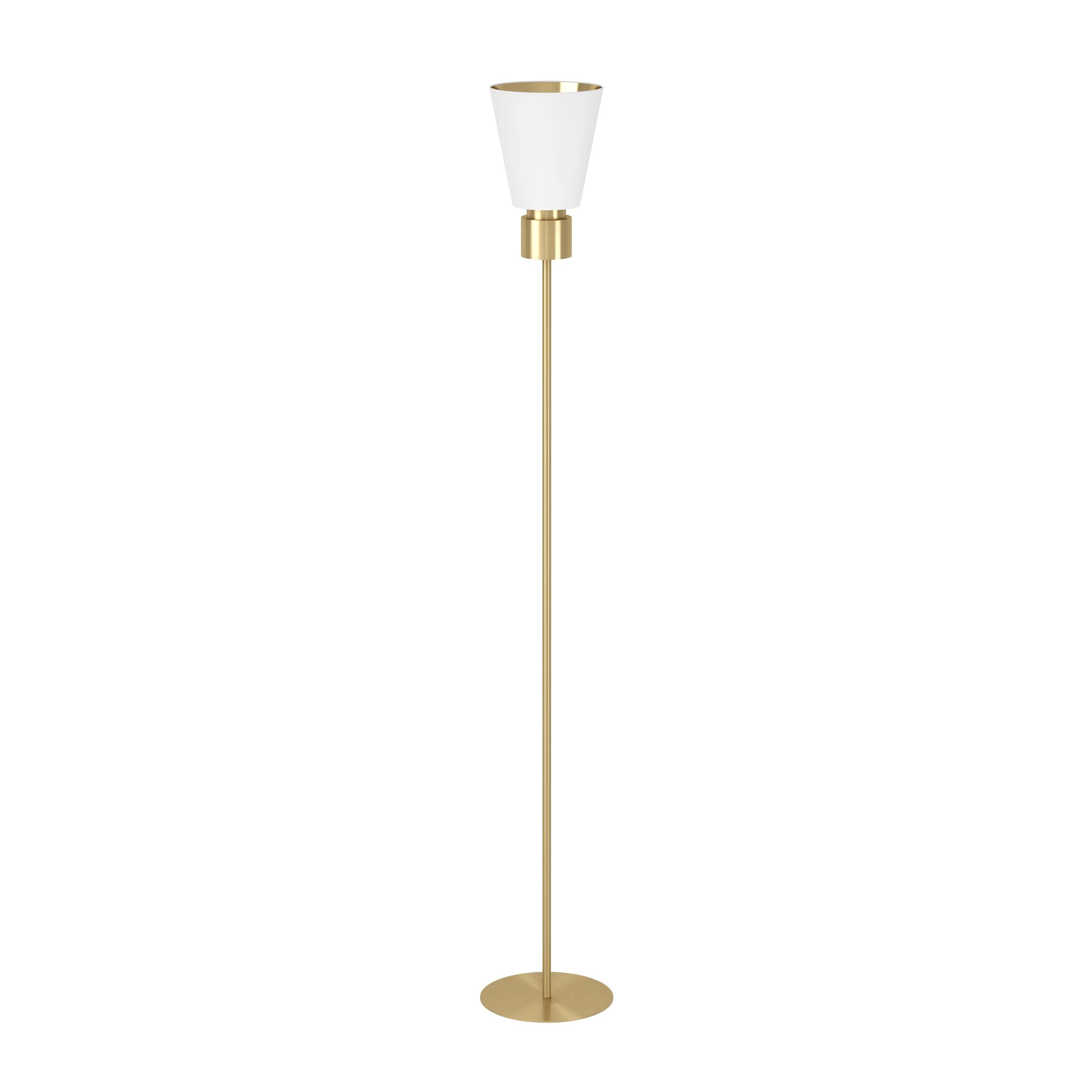 EGLO Stehlampe Aglientina, Deckenfluter minimalistisch | Eck Standleuchte aus Metall in Messing-Gebürstet und Textil in Weiß, Lampe Wohnzimmer, Stehleuchte mit E27 Fassung