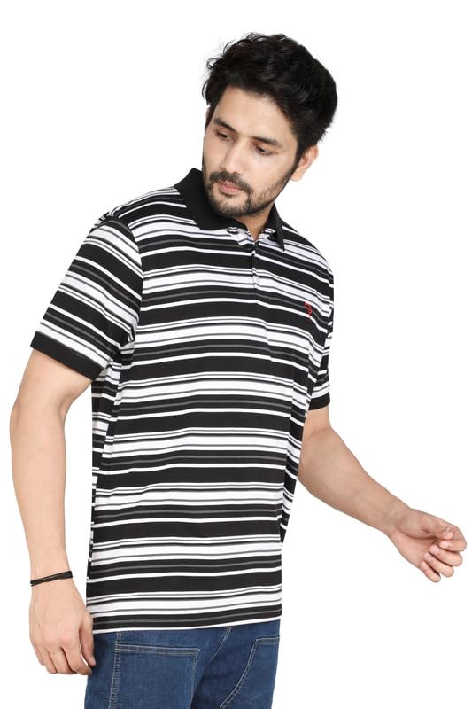 Image of Particle Men's Plus Size Big Size Cotton Polo Collar T-Shirt | Relaxed Fit Striped Half Sleeve | 100% Cotton 210 GSM | Smart Casual | Sizes 2XL-6XL | Breathable Summer Wear