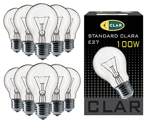 CLAR - Bombilla Incandescente 100W, Standard E27, Bombilla Vintage, Filamento Classic (Pack 10) Cover