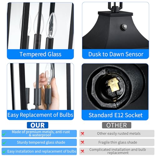 Myhxq CL205A-BK 15'' Large Outdoor Pendant Light Fixtures 3-Light thumb #5