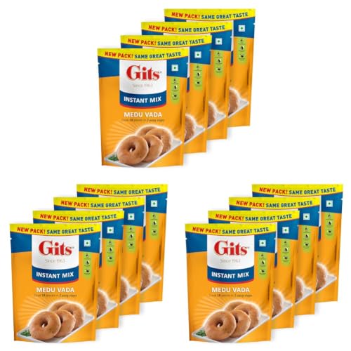 Image of Gits Medu Vada Breakfast Mix, Makes 18 per Pack, Pure Veg, South Indian Breakfast Mix, 800g (Pack of 12 X 200g Each)