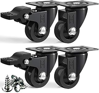 DSL - Small Castor Wheels 25mm Black + Screws 60KG | 4 Moving Caster Wheels with Brake Heavy Duty Swivel Wheels for Furniture - Trolley Wheels with TPR Rubber | Heavy Duty Castors for Furniture