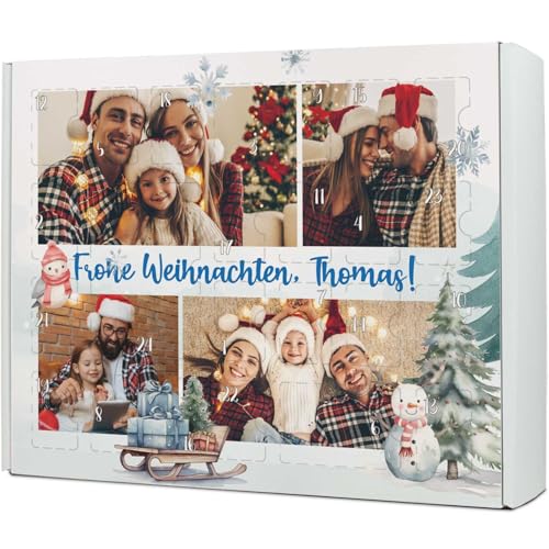 GRAVURZEILE - Calendario de Adviento DIY para rellenar - Collage de fotos - Calendario de Navidad personalizado con 4 fotos - 24 compartimentos, Papá Noel y Nochebuena extra grande - Instrucciones de
