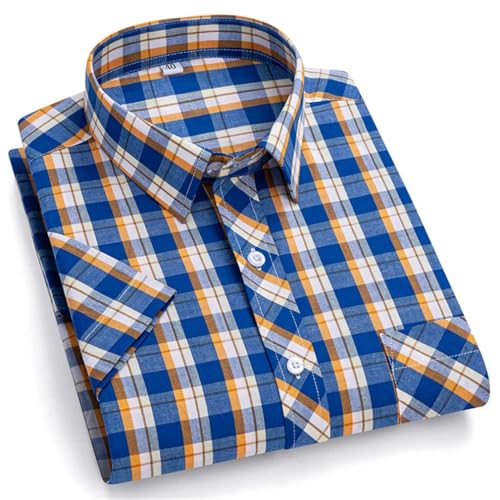 Men's Summer Short Sleeve Plaid Shirt Casual Cotton Soft Classic Shirts2