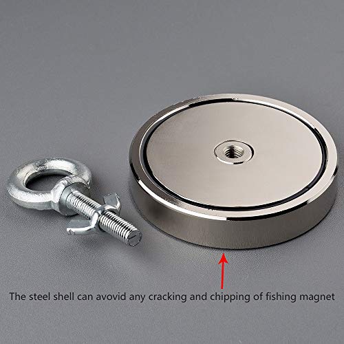 Mutuactor Super Powerful 1200LBS Vertical Magnetic Pull Force Neodymium Fishing Salvage Magnet with M10 Eyebolt - Thumbnail 4