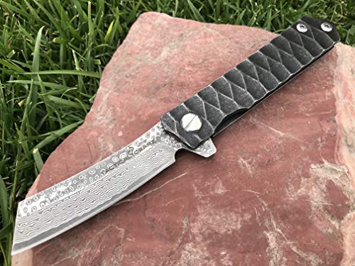 TACTICAL GEARZ TG Rouge XS, Real Damascus! Black Titanium (TiN) Stainless Steel EDC