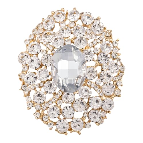 Image of SELOVO Big Large Rhinestone Oval Glitter Brooch Pin Jewelry Accessory Gold Tone